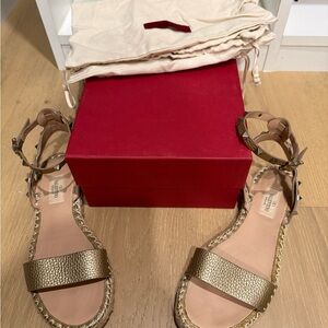 Valentino Gold Studded Strappy Espadrille Sandals